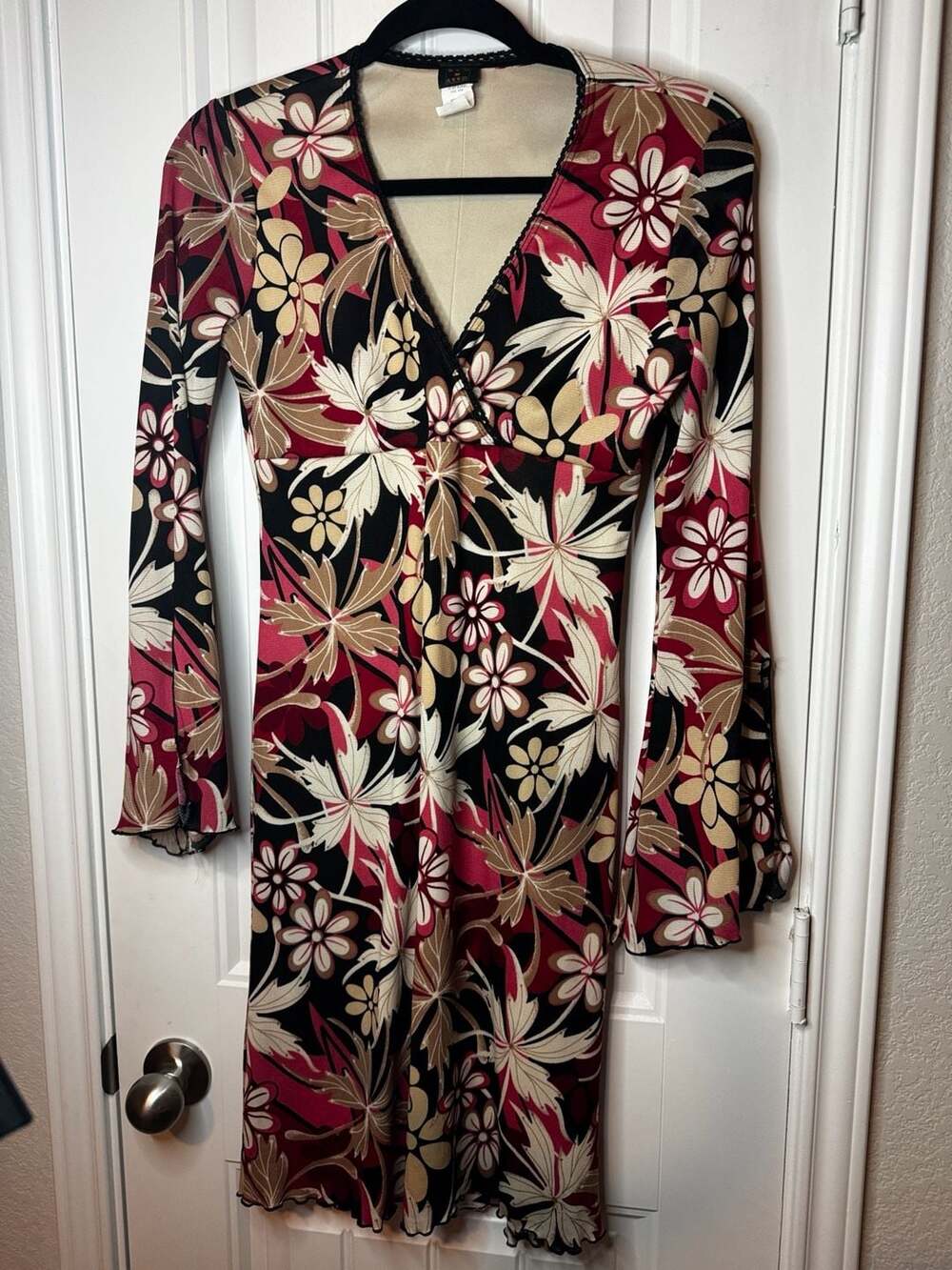 Vintage Y2K Flare Sleeve Floral Print Mesh Dress hippie festival feminine - Picture 10 of 11